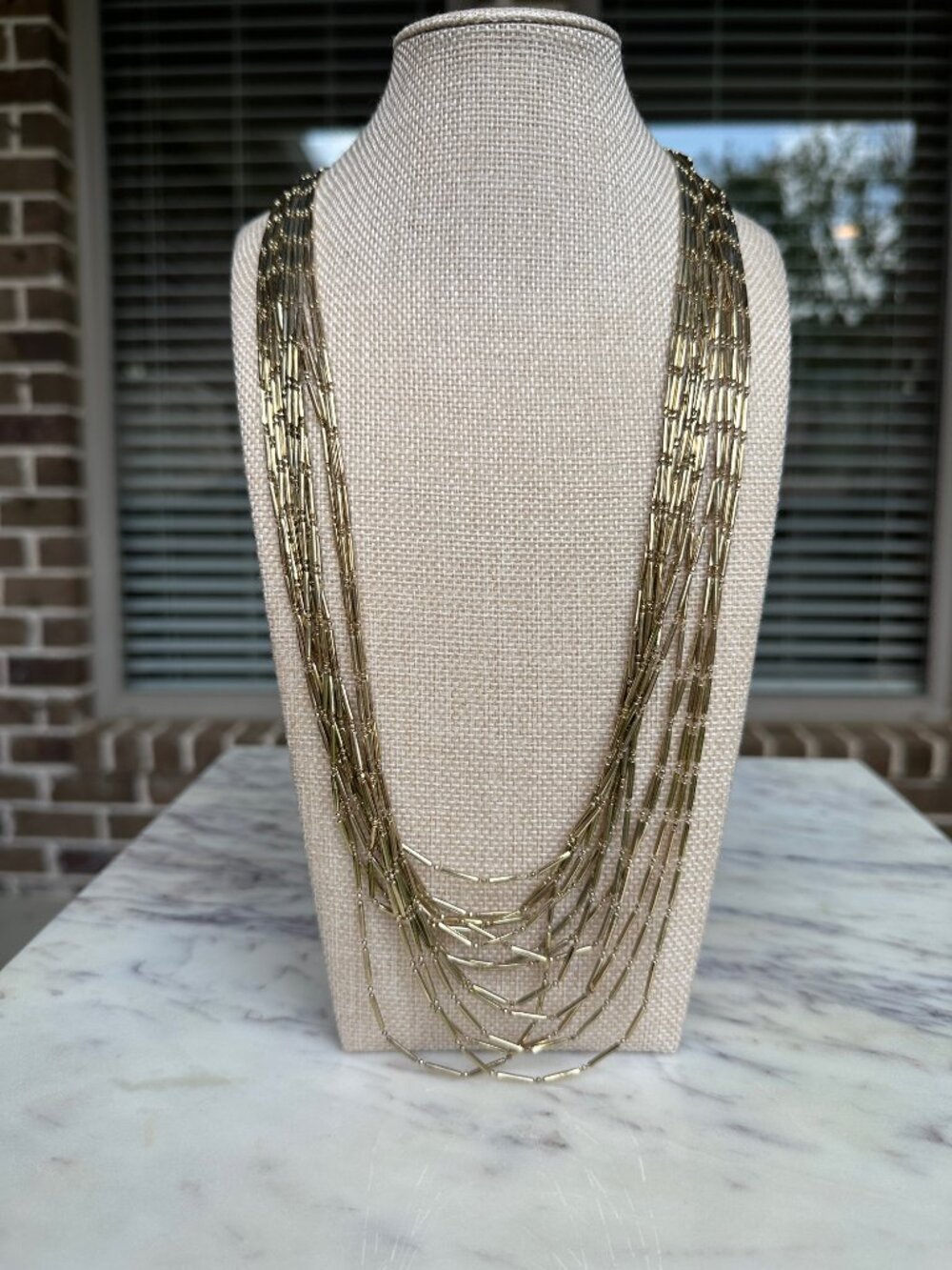 Coldwater Creek Gold Tone Multi Strand Layered Beaded Waterfall Long Necklace